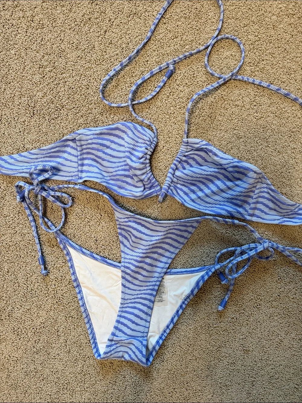 Aritzia Blue & White Wave-Print Tie Bikini